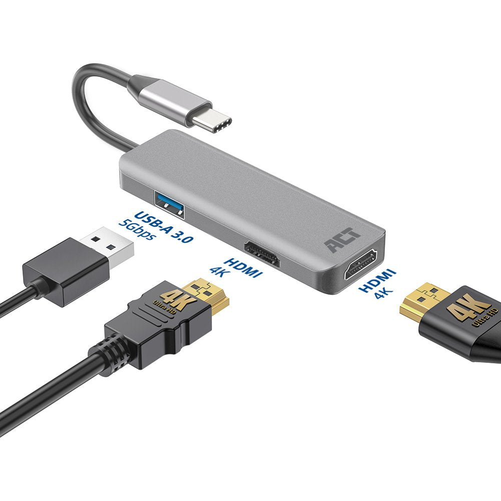 Adaptador Act Connectivity Usb C A 2 Hdmi 4k Usb A