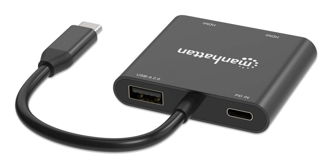 Manhattan Usb-C Pd A Dual-Hdmi-Monitor-Adaptador 4k 60hz
