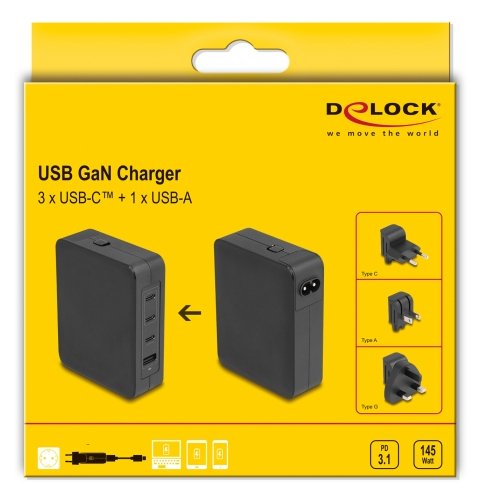 Usb Gan Cargador 3 X Usb Type-C Pd 3.1 Und 1 X Usb Typ-A Mit 145 W Inklusive Strom-Adapter Für Eu   Us   Uk