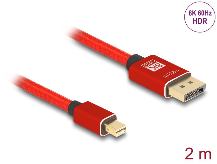 Delock Mini Displayport Zu Displayport Cable 8k 60 Hz 2 M Rot Metall Ohne Einrastfunktion