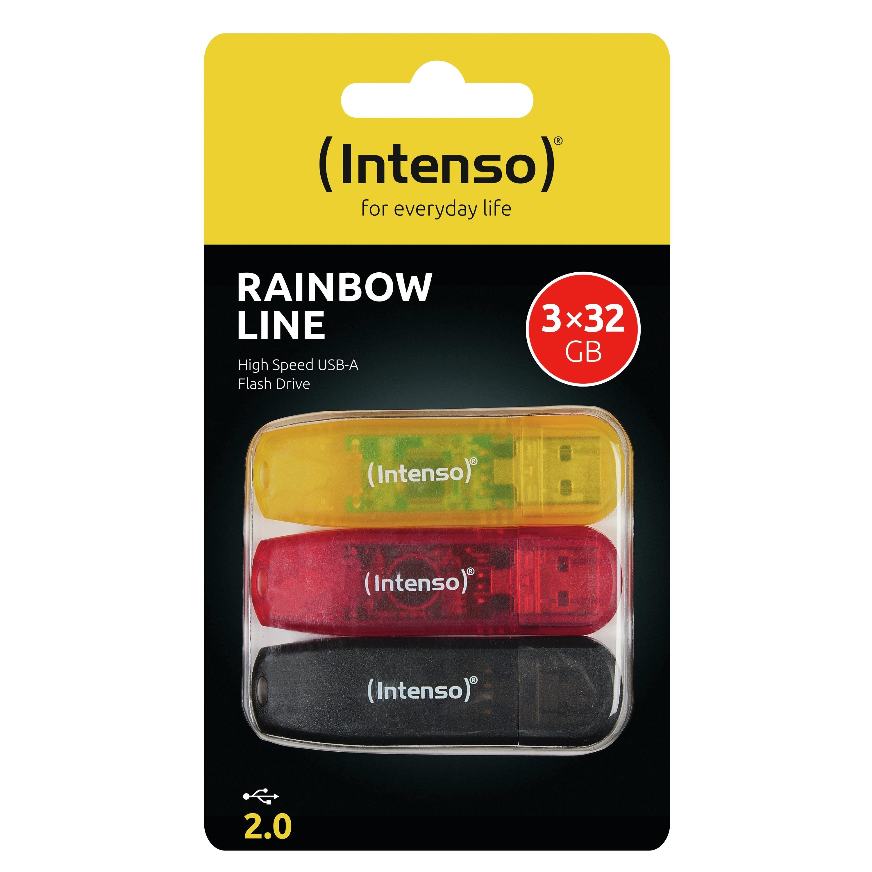 Pendrives Intenso 2.0 Rainbow Line 3 X 32 Gb Amarillo Rojo Negro