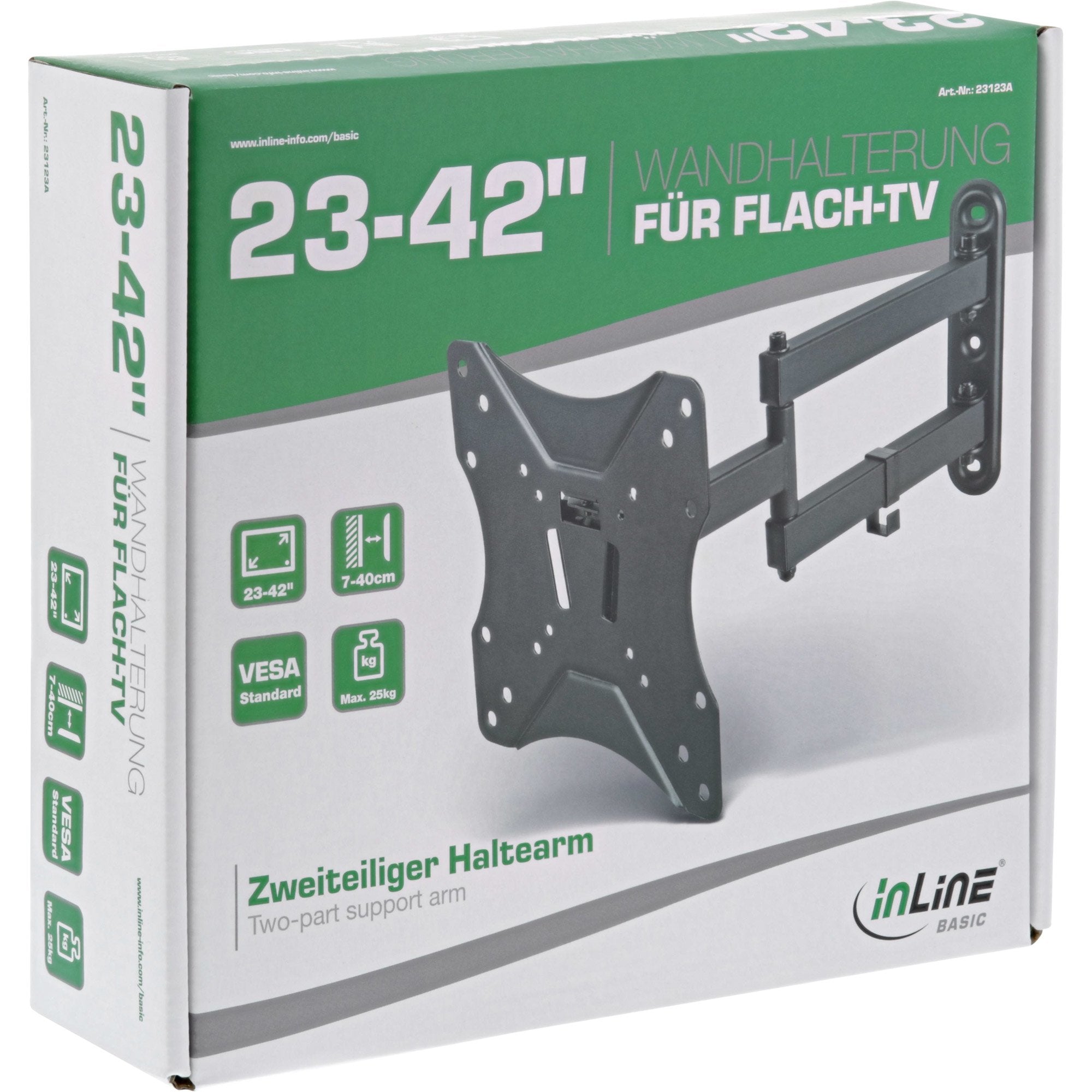 Soporte De Pared Inline Basic, Para Tv De Pantalla Plana De 58-107 Cm (23-42"), Hasta 40 Cm De Distancia A La Pared, Máx. 25 Kg