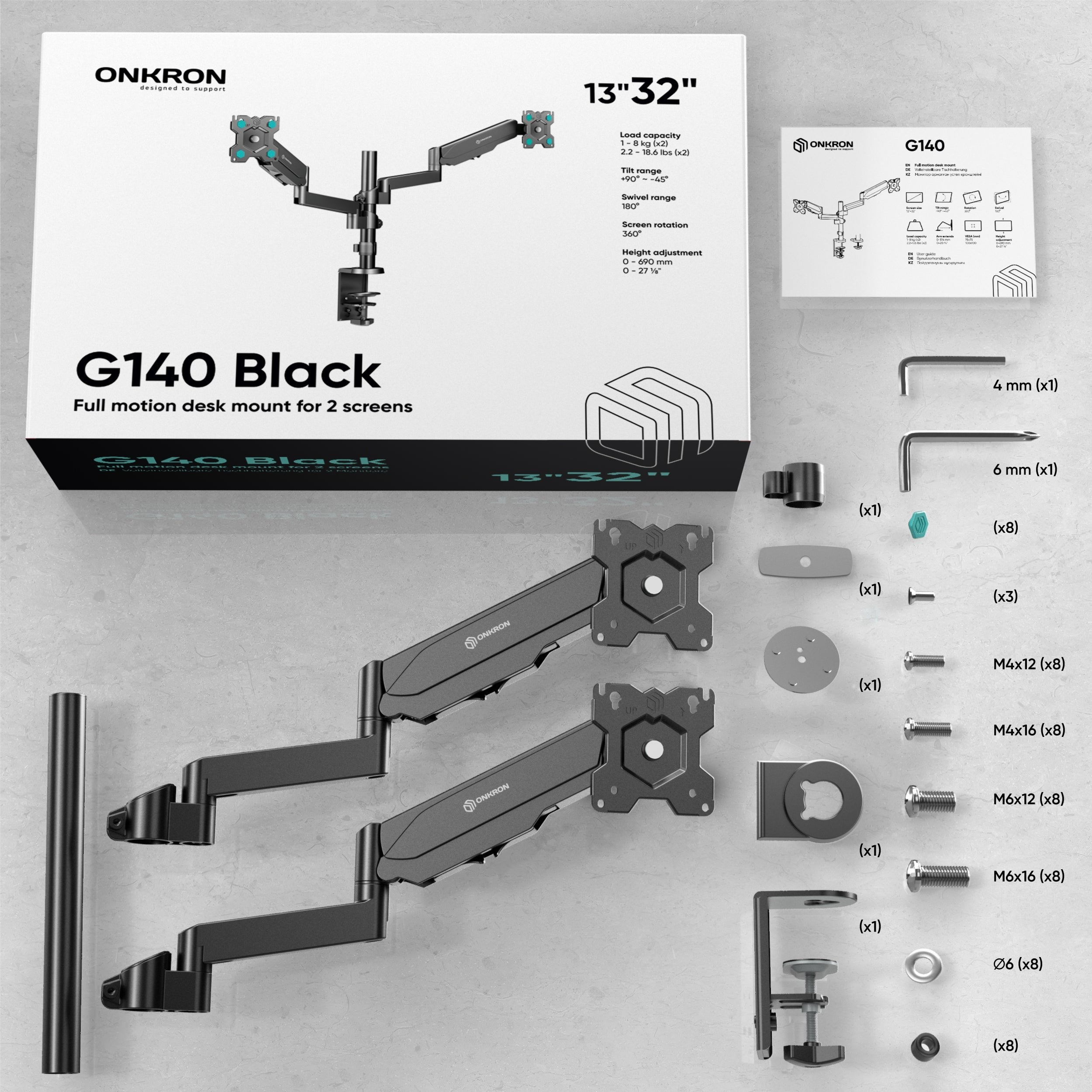 EAN 4603728441566 - ONKRON G140-B soporte para monitor 81,3 cm (32") Escritorio imagen 6