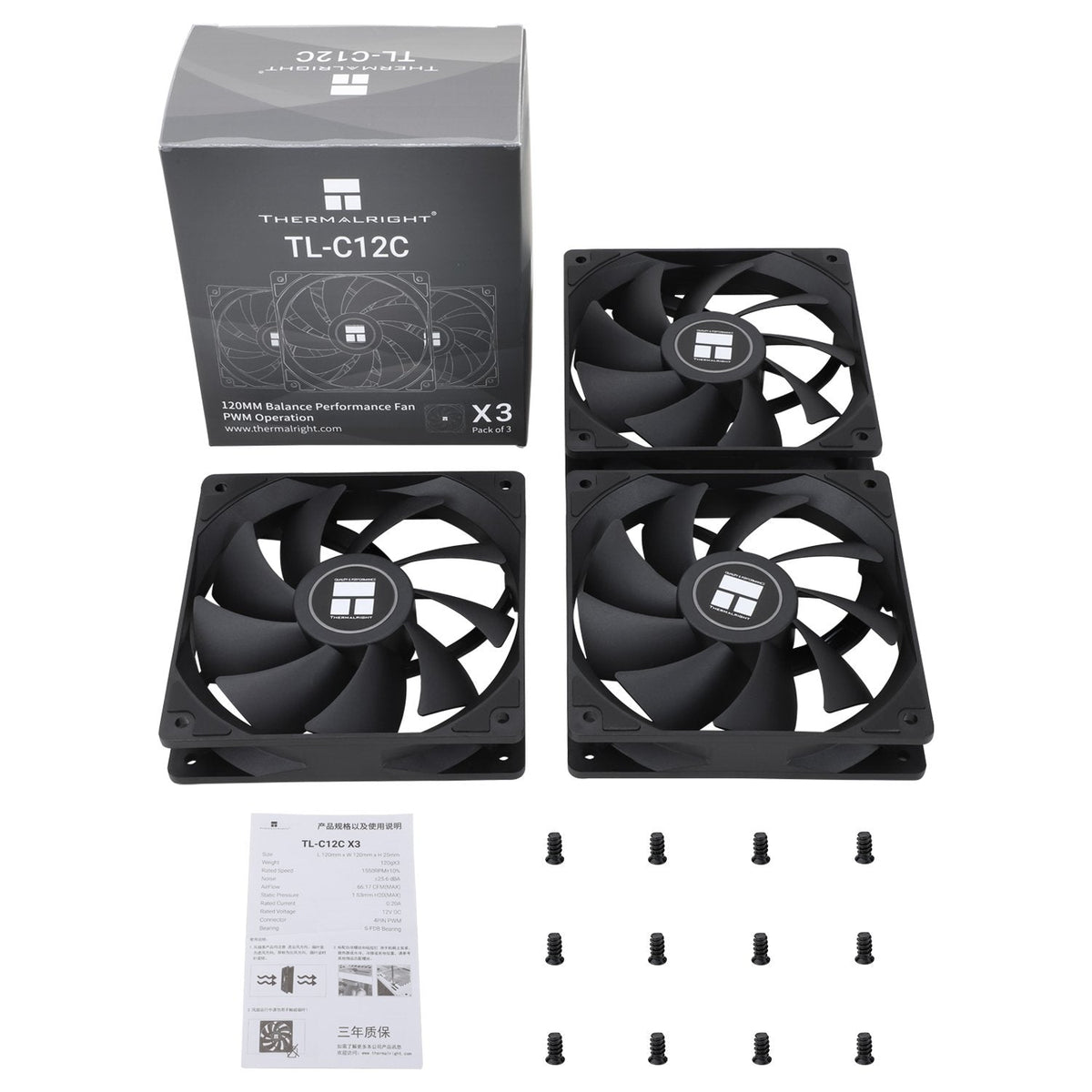 Ventilador Thermalright Tl-C12c Pwm Negro 120mm (Pack 3)