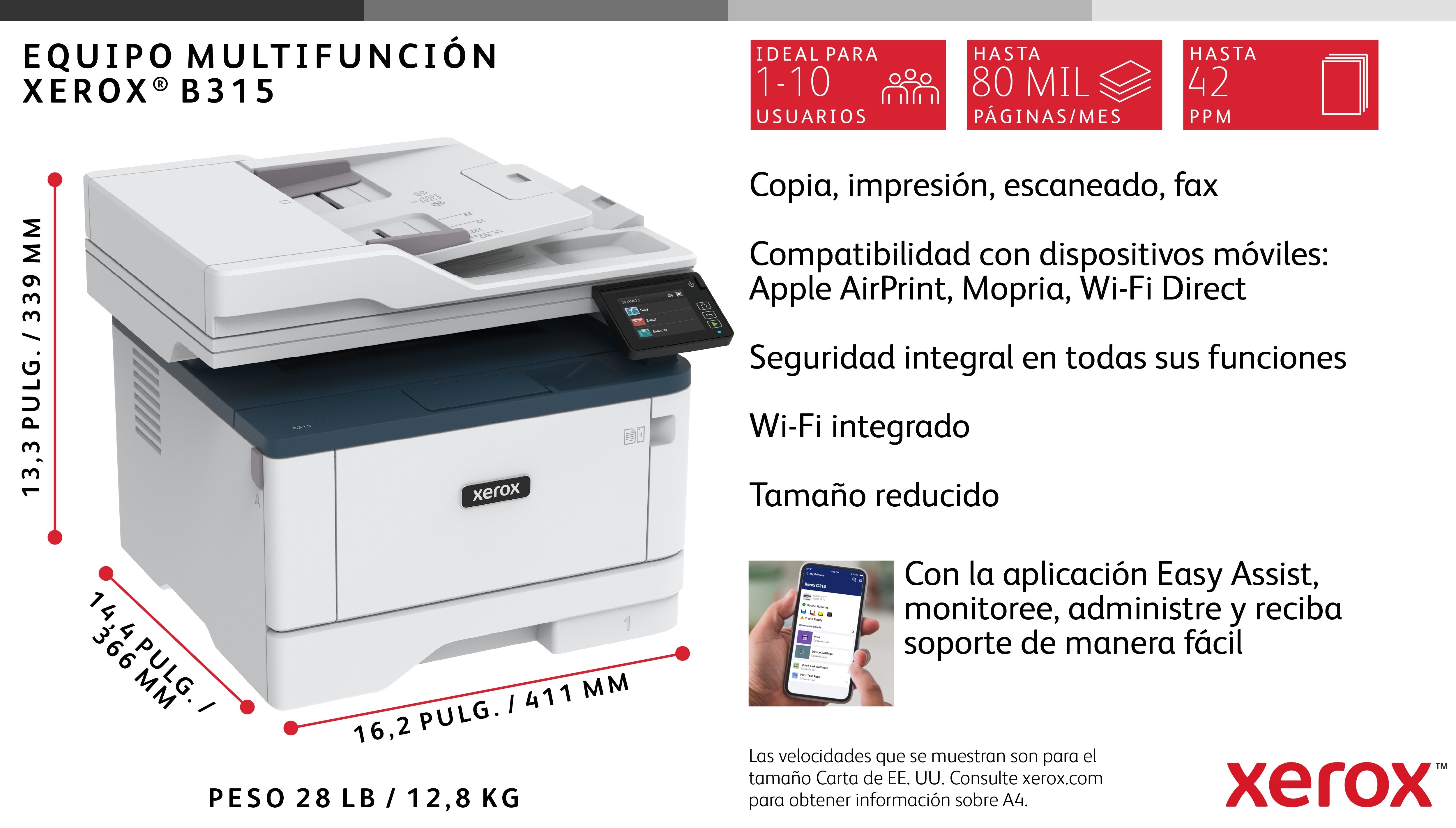 EAN 0095205069419 - Xerox B315V_DNI impresora multifunción Laser 2400 x 2400 DPI Wifi imagen 10