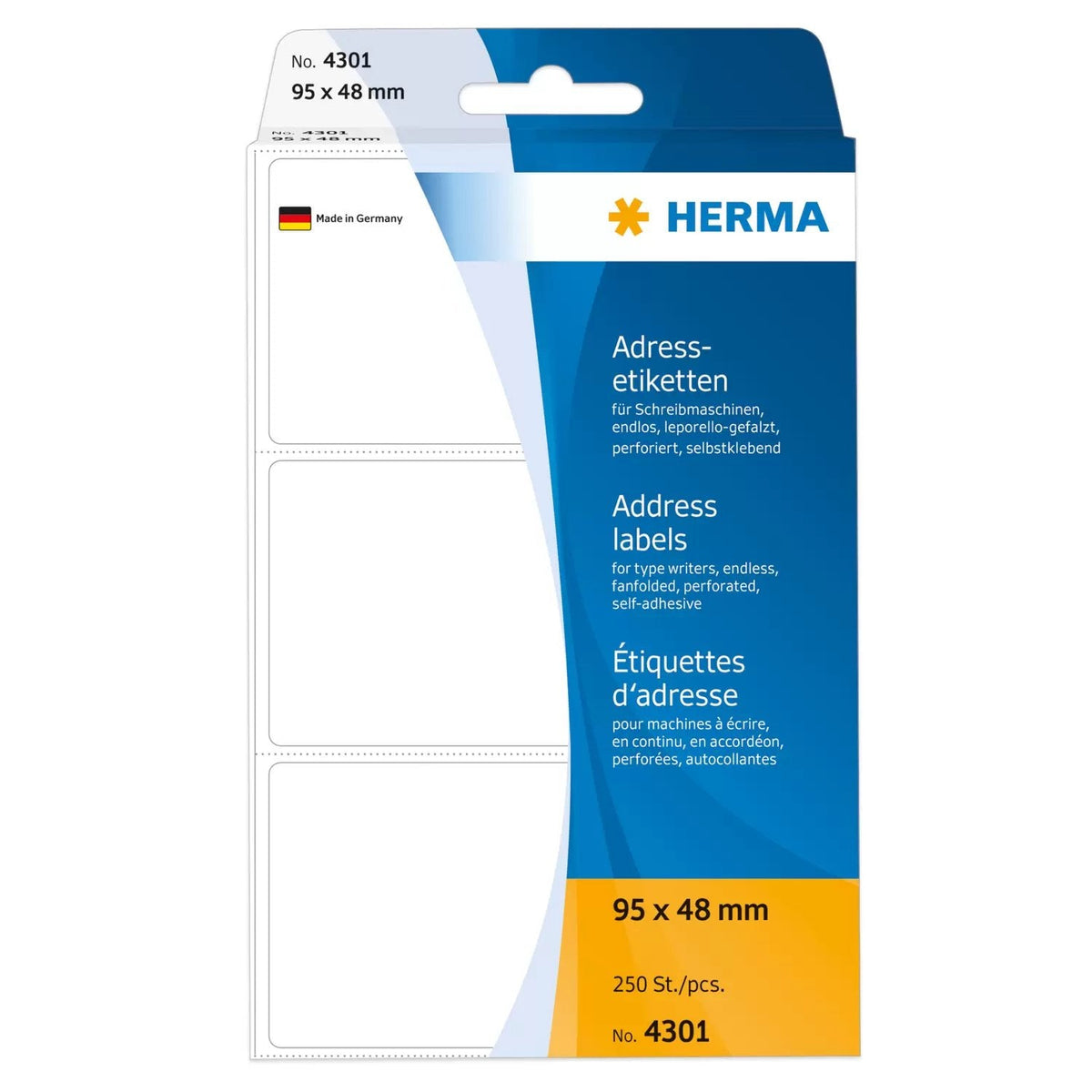 Herma Etiquetas De Dirección 4301 Blanco 95,0 X 48,0 Mm - 250 Unidades