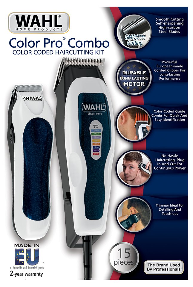 Cortapelos + Recortadora Wahl Color Pro Con Cable 9 Accesorios