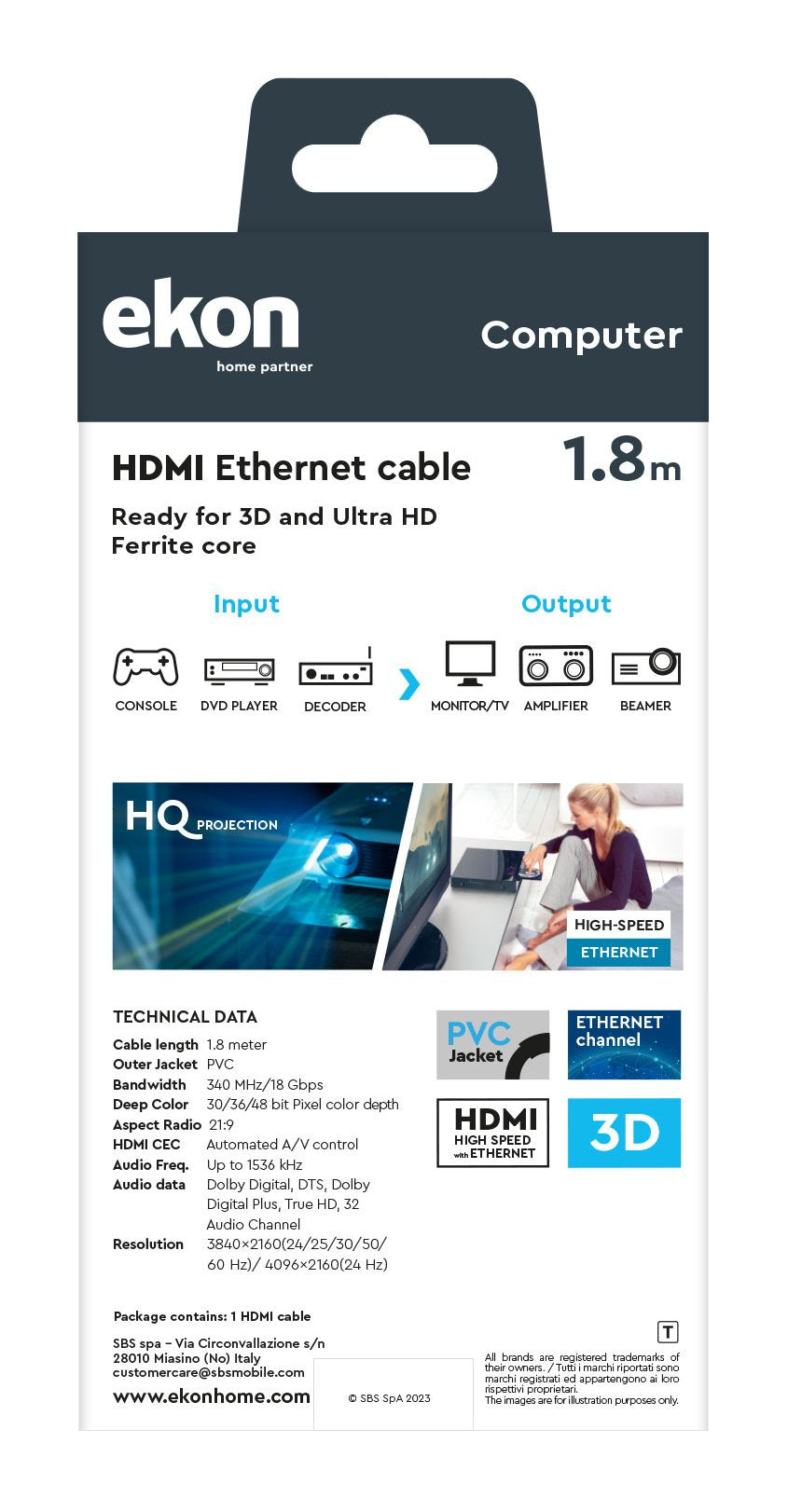 EAN 8018417278471 - Ekon ECITHDMI18METG cable HDMI 1,8 m HDMI tipo A (Estándar) Negro imagen 4