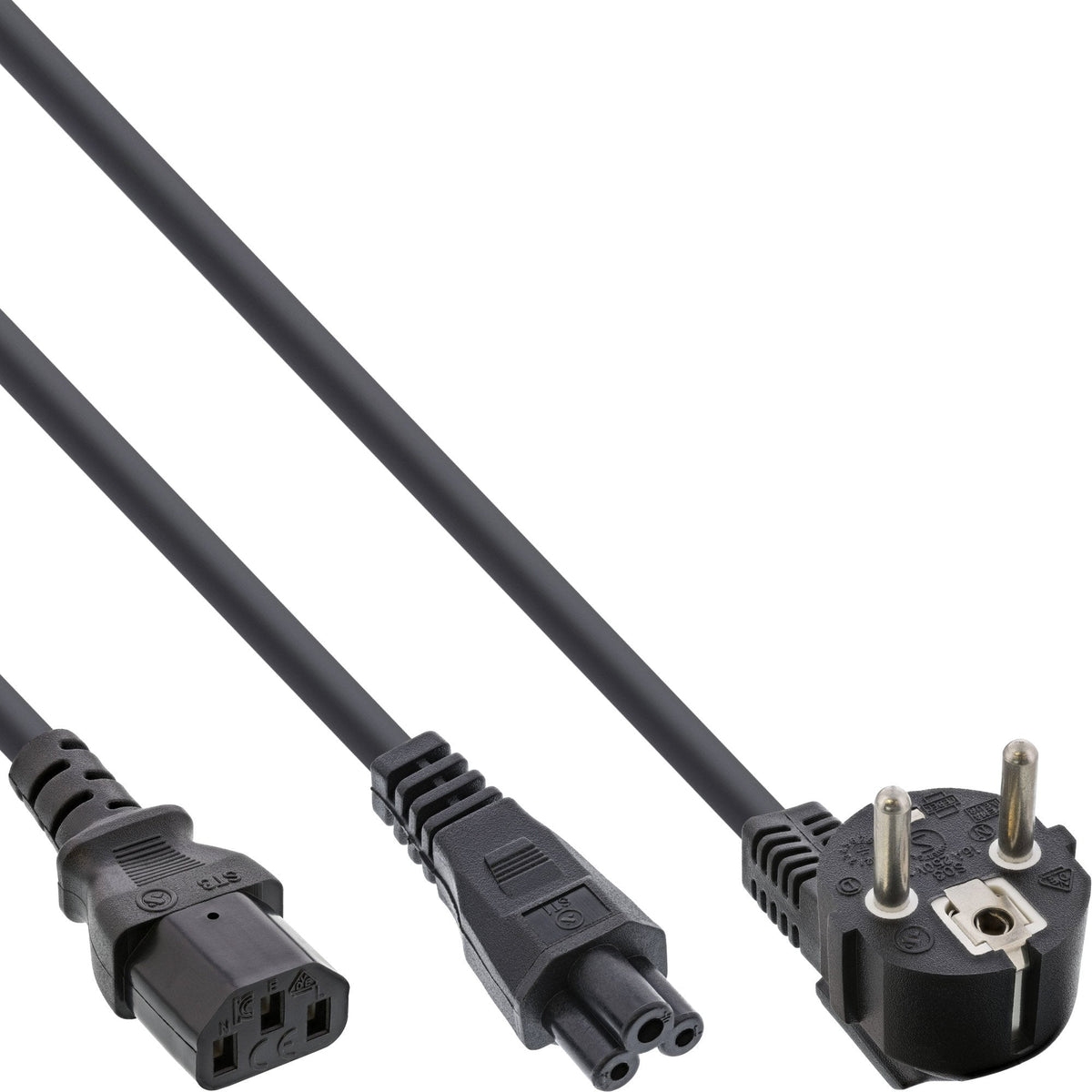 Inline® Y-Power Cable Cee 7/7 Macho Angled / 3pin Iec C13 And C5 Male, 2m