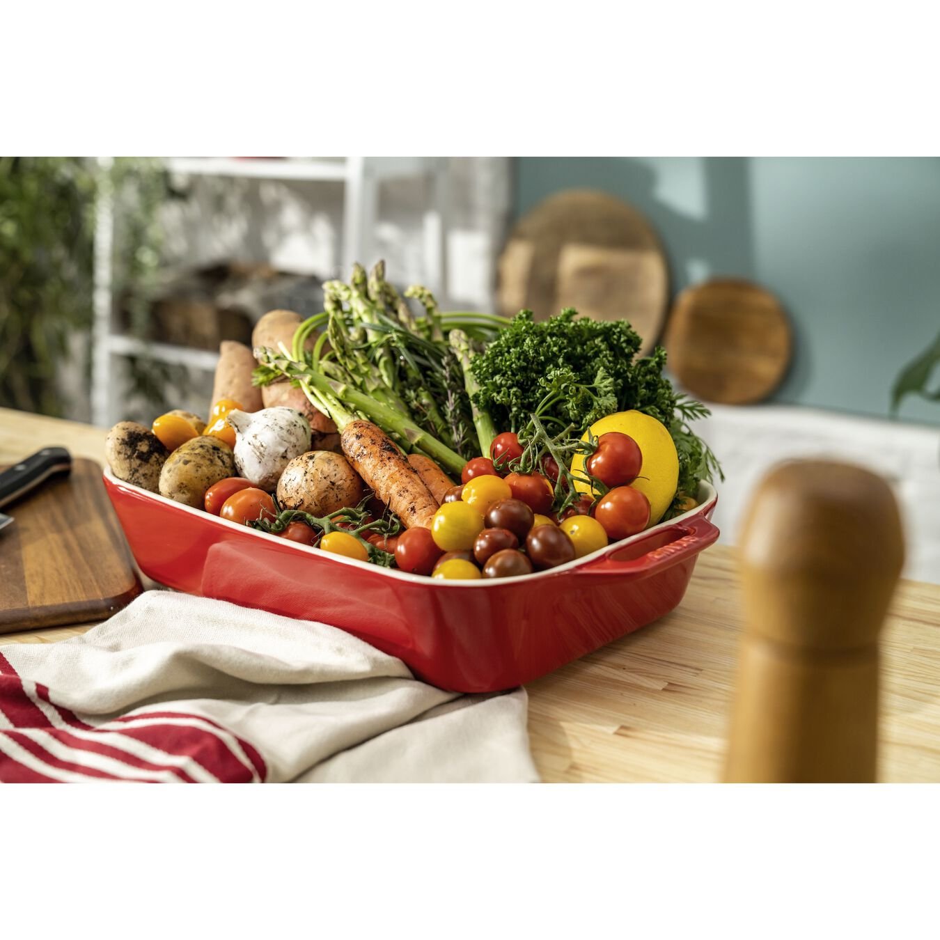 Staub 3-Piece Rectangular Ceramic Bakeware Set, Cherry Red