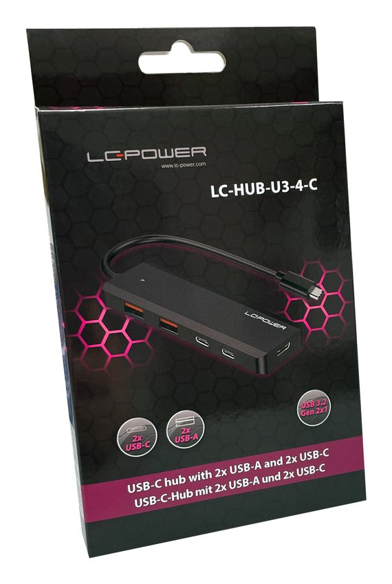 Lc-Power Lc-Hub-U3-4-C 2xusba 1xusb-C Black Retail