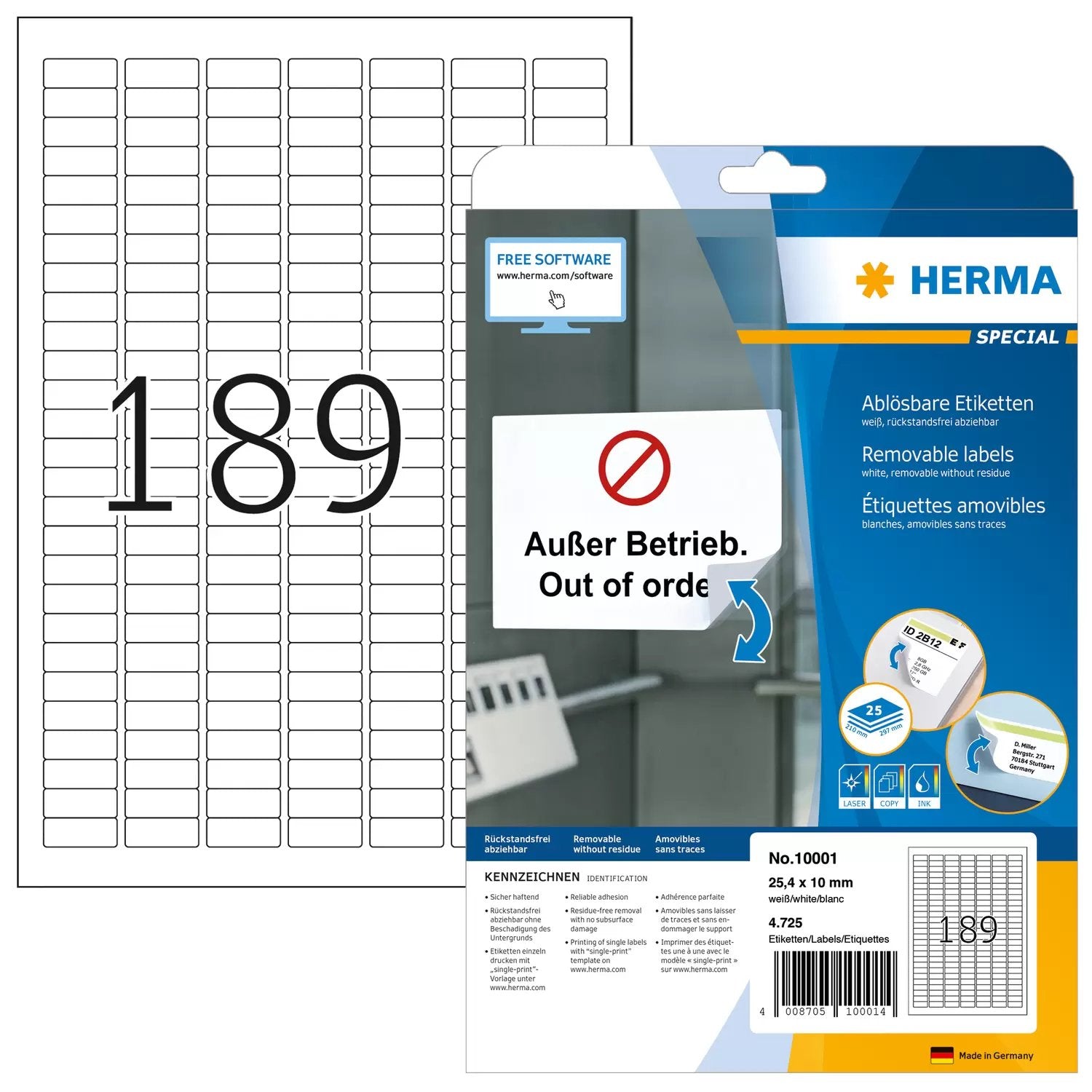 EAN 4008705100014 - HERMA 10001 etiqueta de impresora Blanco Etiqueta para impresora autoadhesiva imagen 1