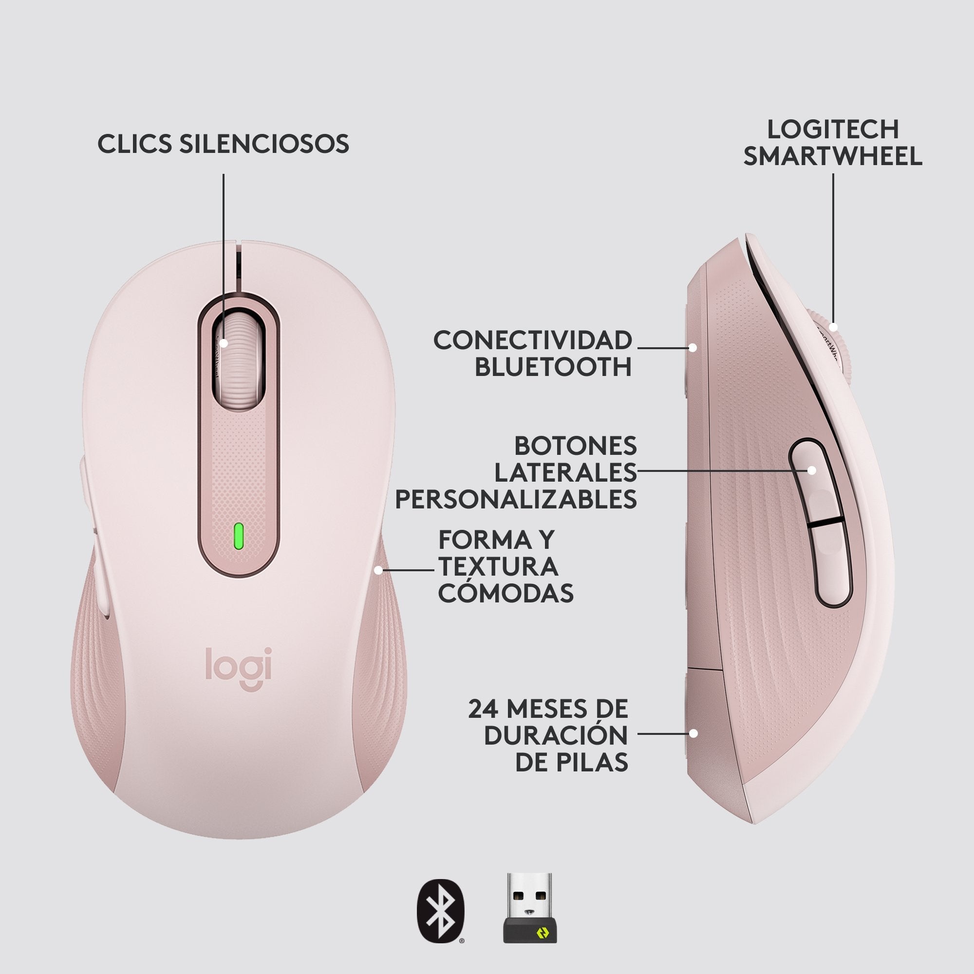 Logitech Raton Inalambrico Signature M650 Rosa 910-006237