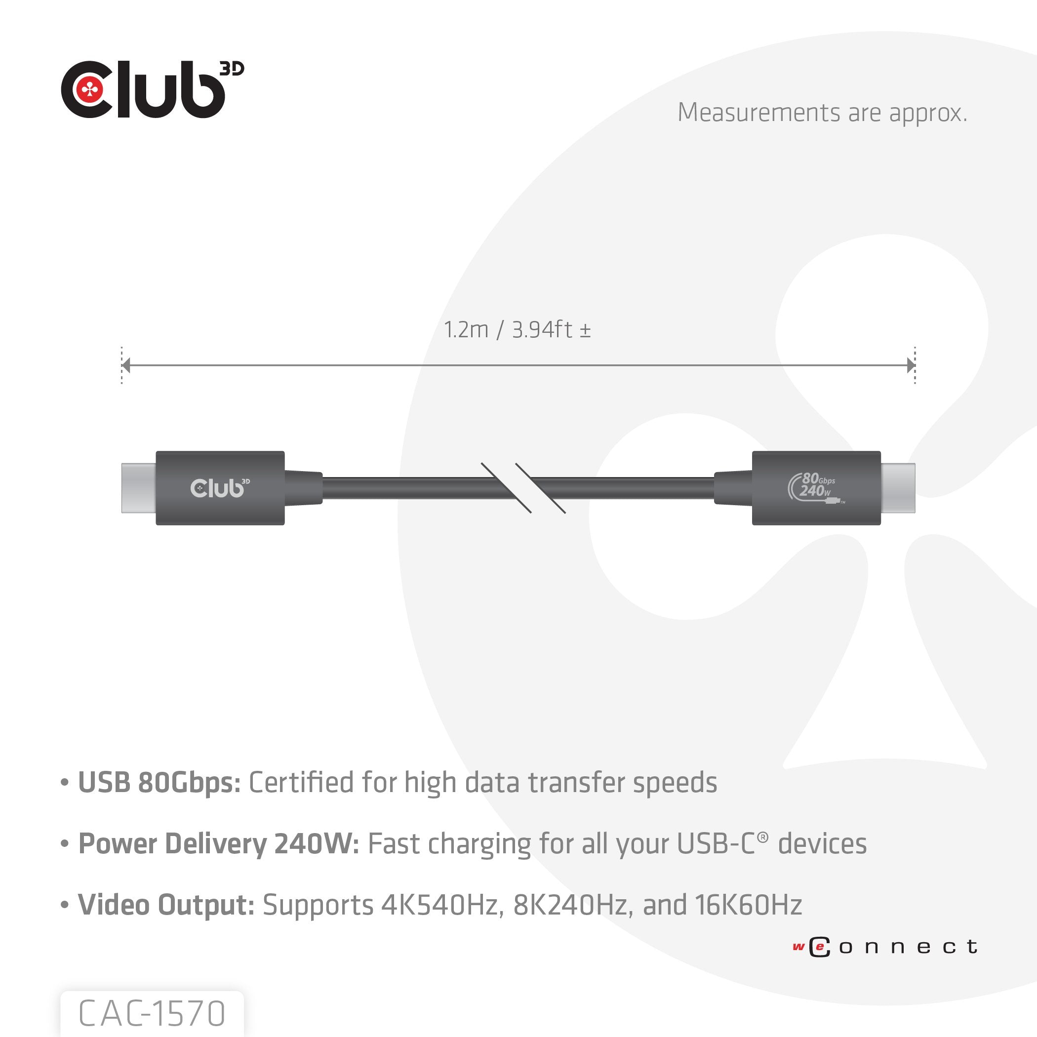 Club3d Cable Usb C Zertifi. Pd240w 4k540hz 80gbps 1,2m M M Retail