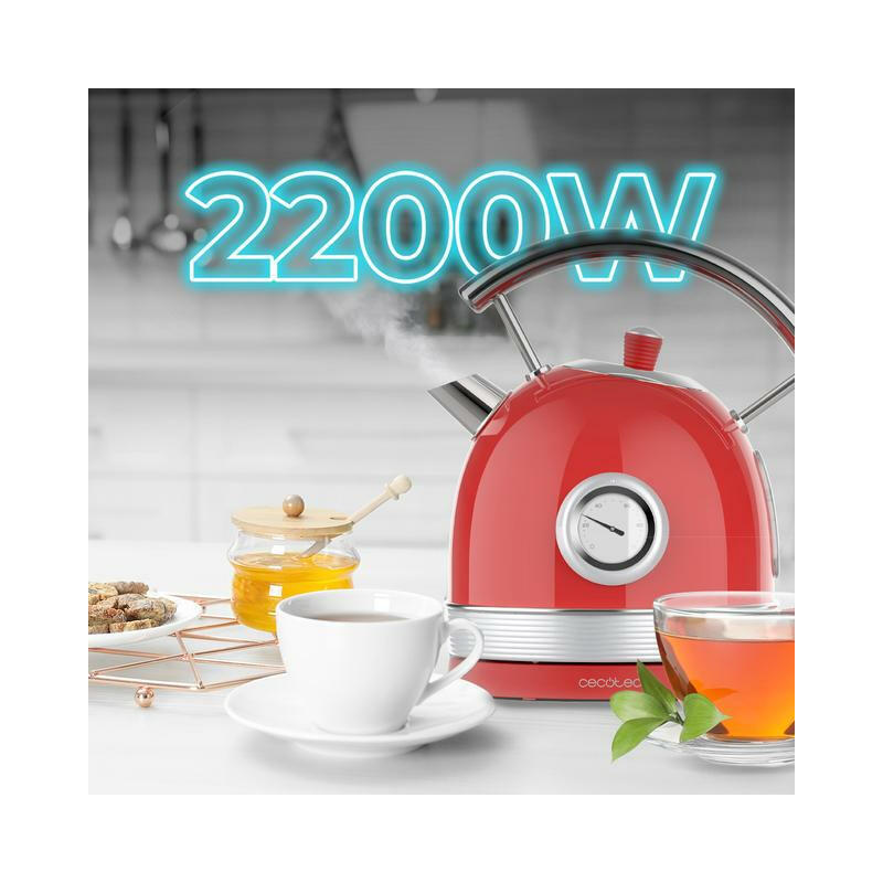 Cecotec Thermosense 420 Tetera Eléctrica 1,8 L 2200 W Cromo, Rojo