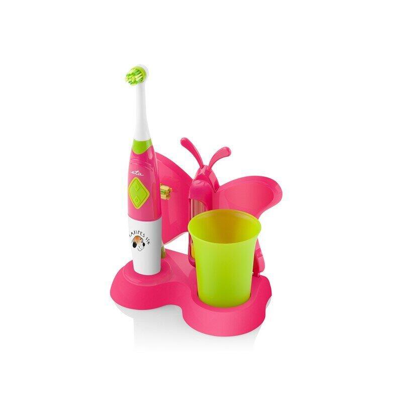 Cepillo De Dientes Eta Con Vaso De Agua Y Soporte Sonetic Eta129490070 Funciona Con Pilas, Para Niã±Os, Nãºmero De Cabezales Incluidos 2, Rosa