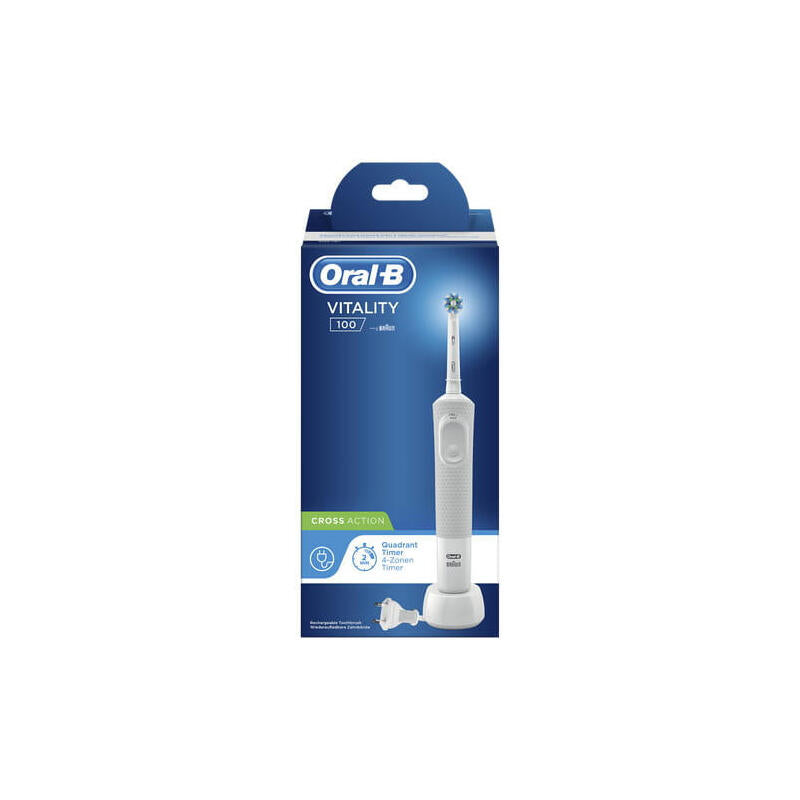 Cepillo Dental Braun Oral-B Vitality D100 Crossaction White  Filamentos Inclinados A 16º Limpieza 2d Oscila Y Rota Temporizador En El Mango