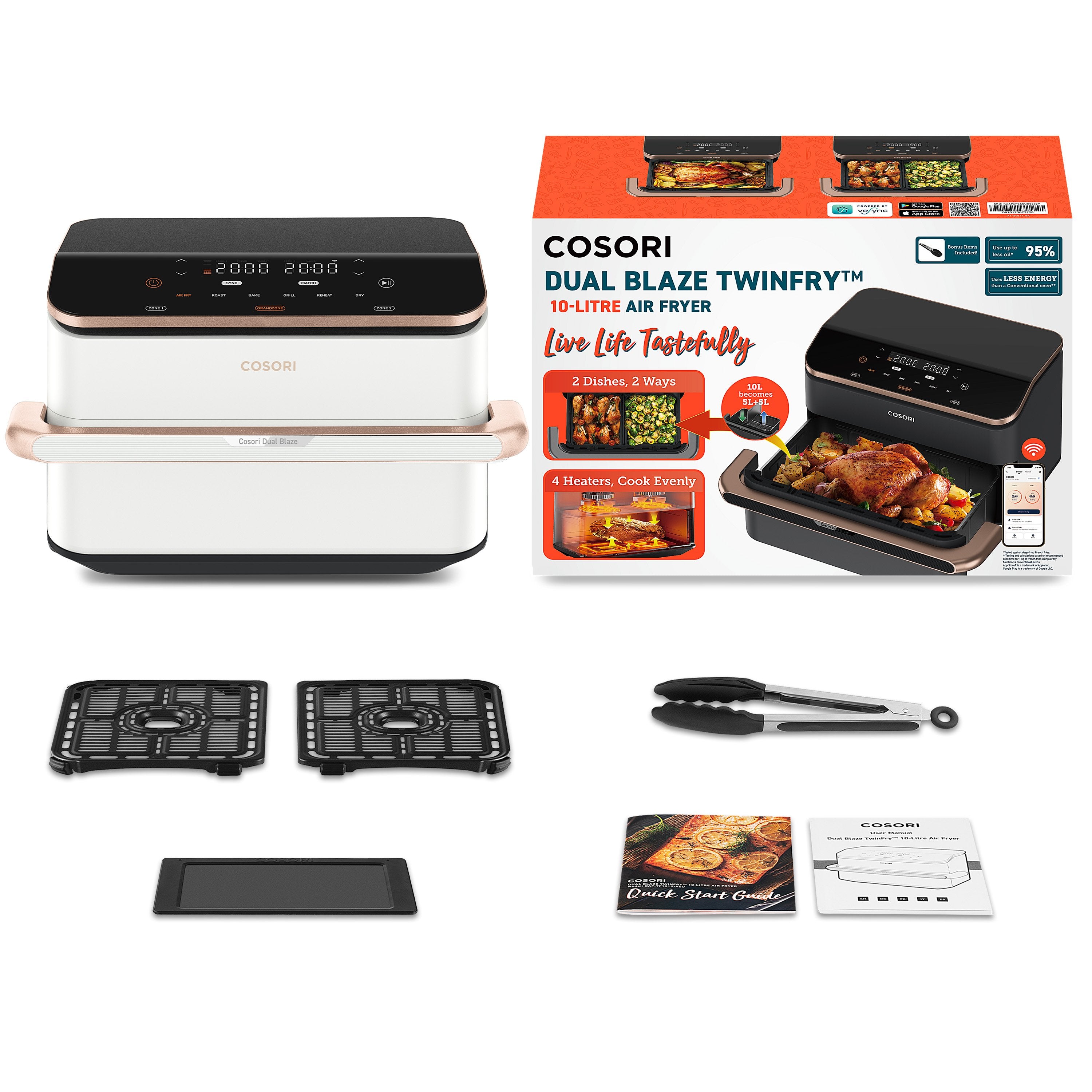 EAN 0810123675715 - Cosori Dual Blaze Twinfry Chef Edition Doble 10 L Independiente 2800 W Freidora de aire caliente Oro rosa imagen 3