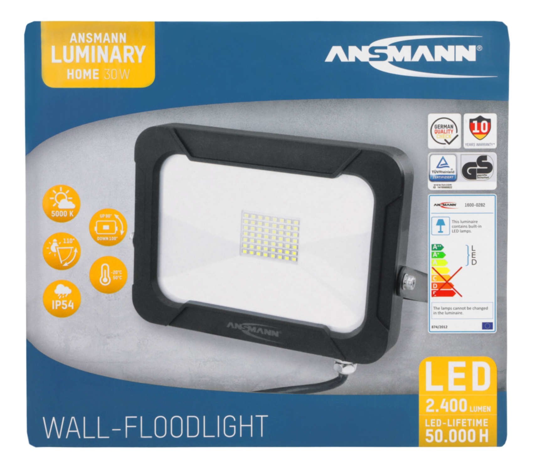 Ansmann Wfl2400 30w/2400lm Luminary Led Wall Spotlight