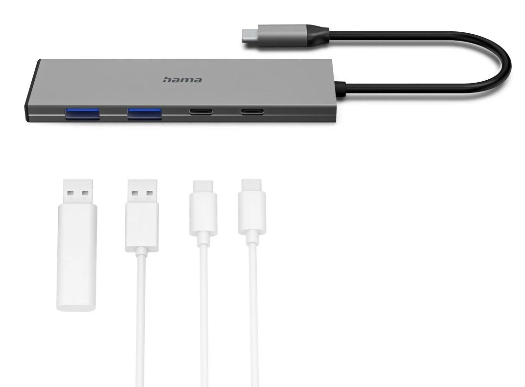 Hama Essential Hub Usb 3.2 - Potencia Maxima 100w - Cable Usb-C Integrado De 15cm - 2x Usb-C - 2x Usb-A - Power