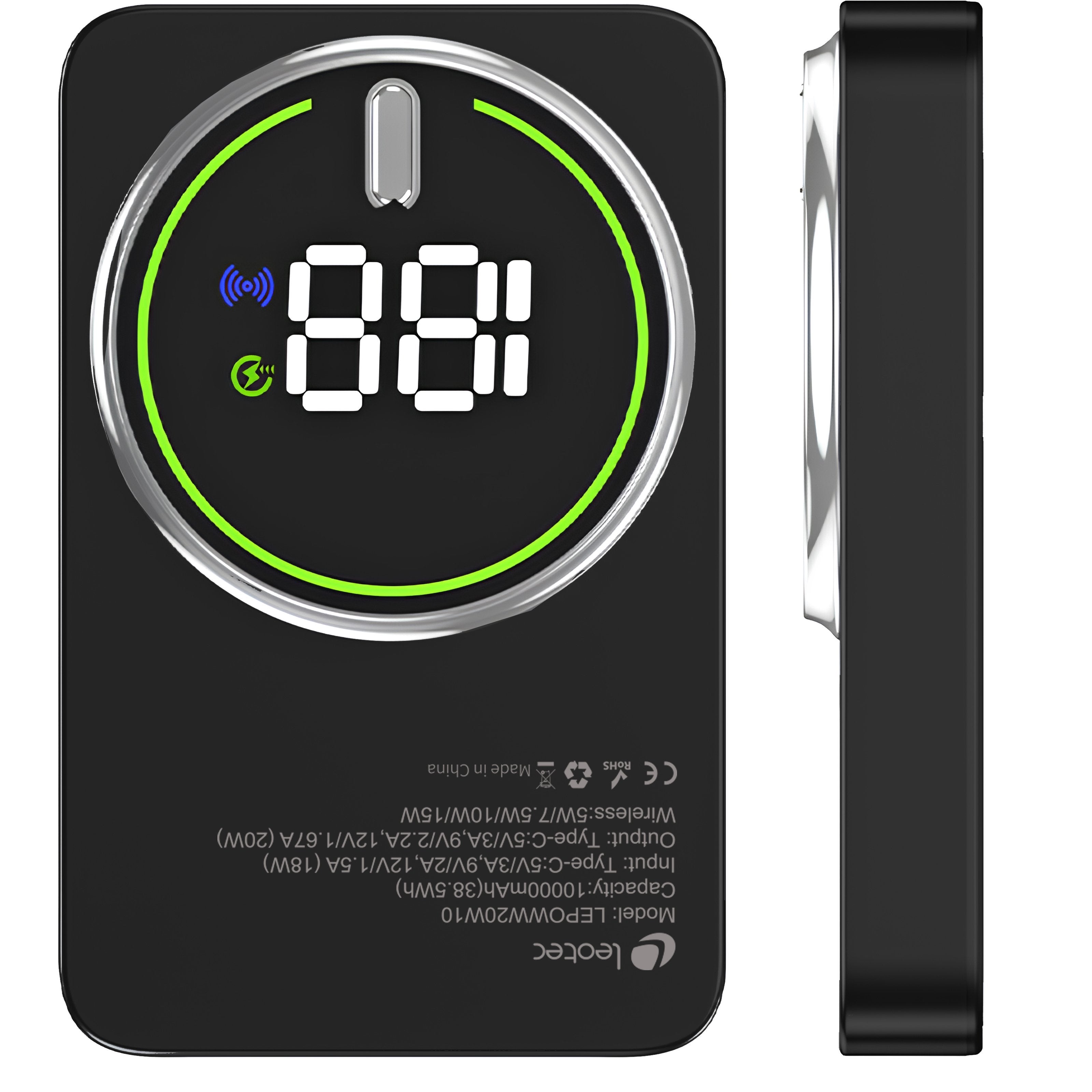 Powerbank 10000mah Leotec Lepoww20w10k 20w Wireless Negra Incluye Cable Usb Tipo-C