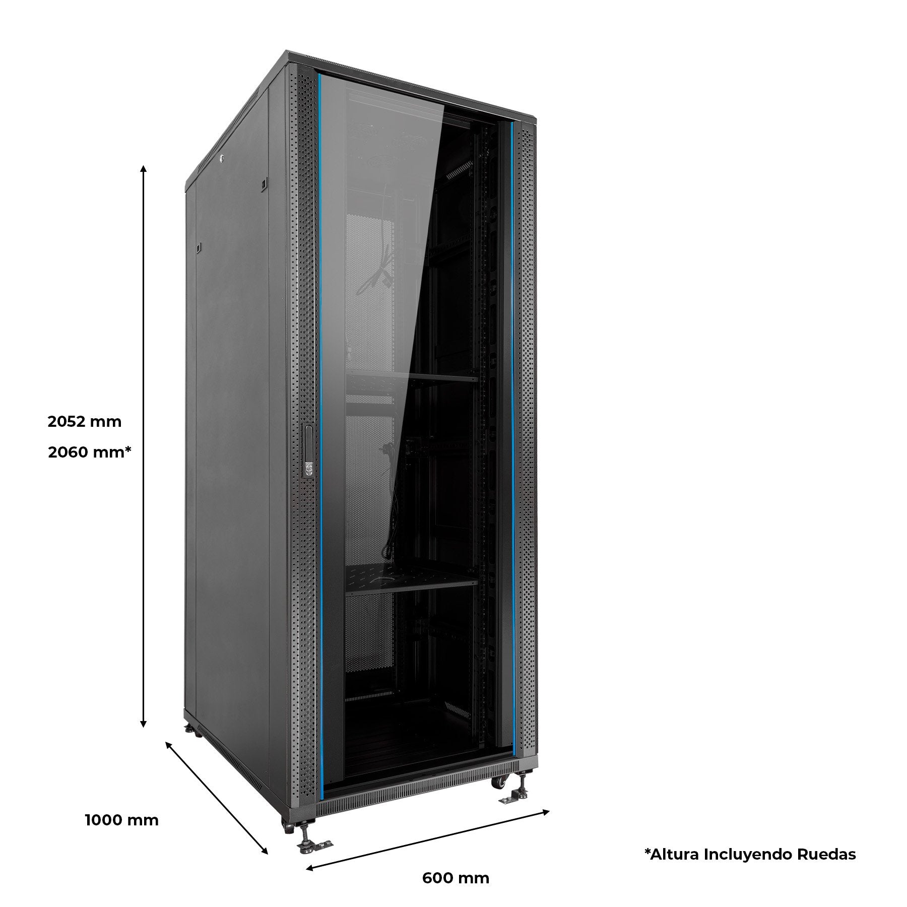 Armario Suelo  42u Ai6142 Aiten Data Pta Crist 600x1000x2055 2f 4v 2l 1b 2cl 4r F