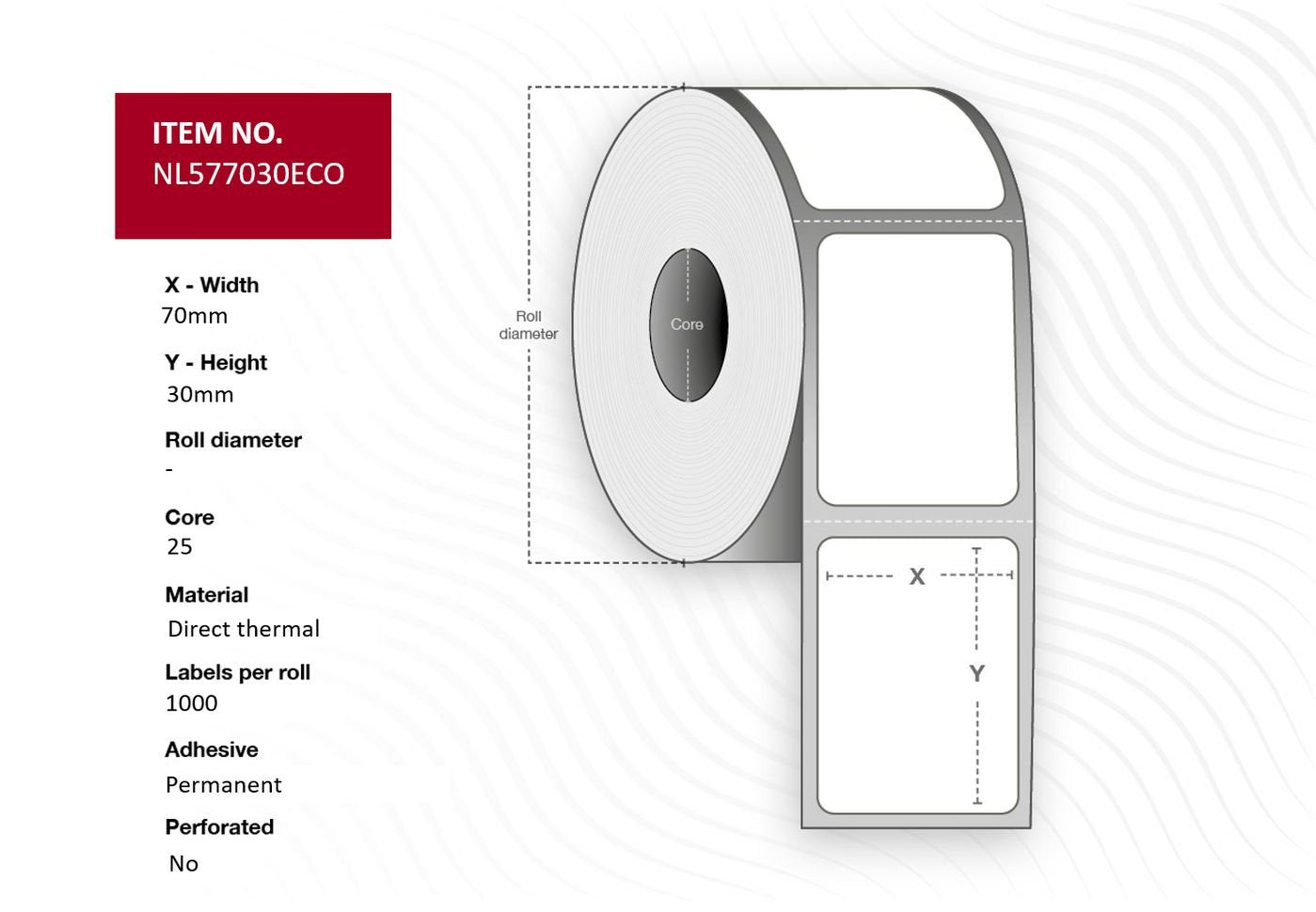 Label 70x30 - Core 25. White. - Eco. Dt. Permanent. 1.000 - Labels Per Roll. 4 Rolls Per Box. Black Mark Eco. 25 Mm Core. 1.000 Lab./Ro