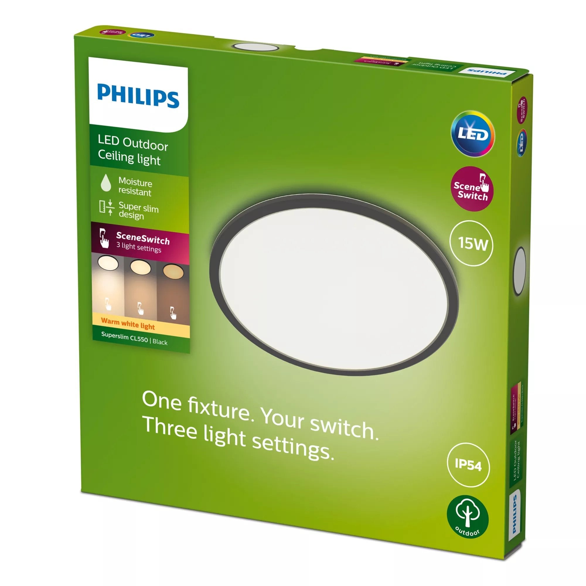 Philips Superslim Ceiling 15w 2700k Ip54 Schwarz