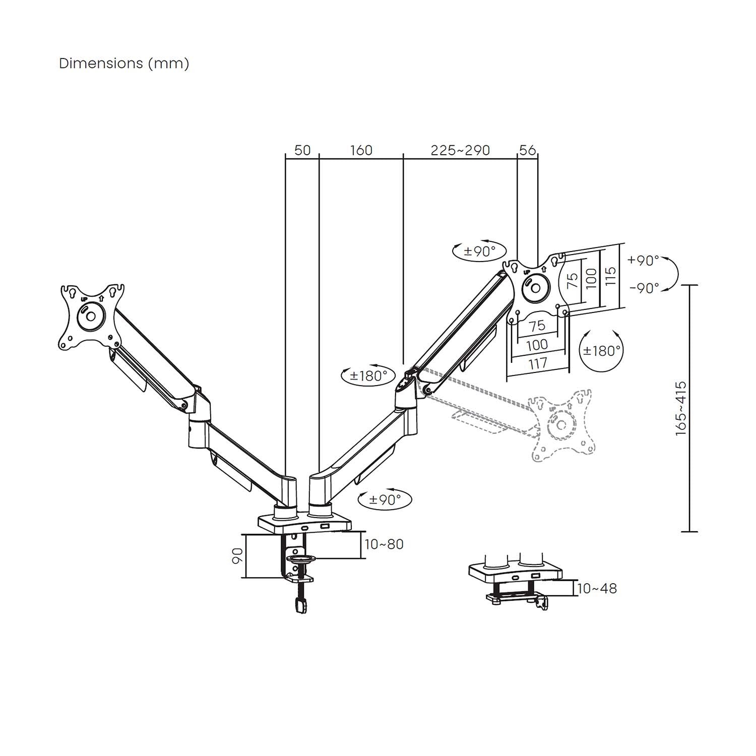 Aisens Soporte De Mesa Eco Contrapeso Giratorio E Inclinable Para Monitor/Tv 9kg (3 Pivotes, 2 Brazos) De 17-32, Negro