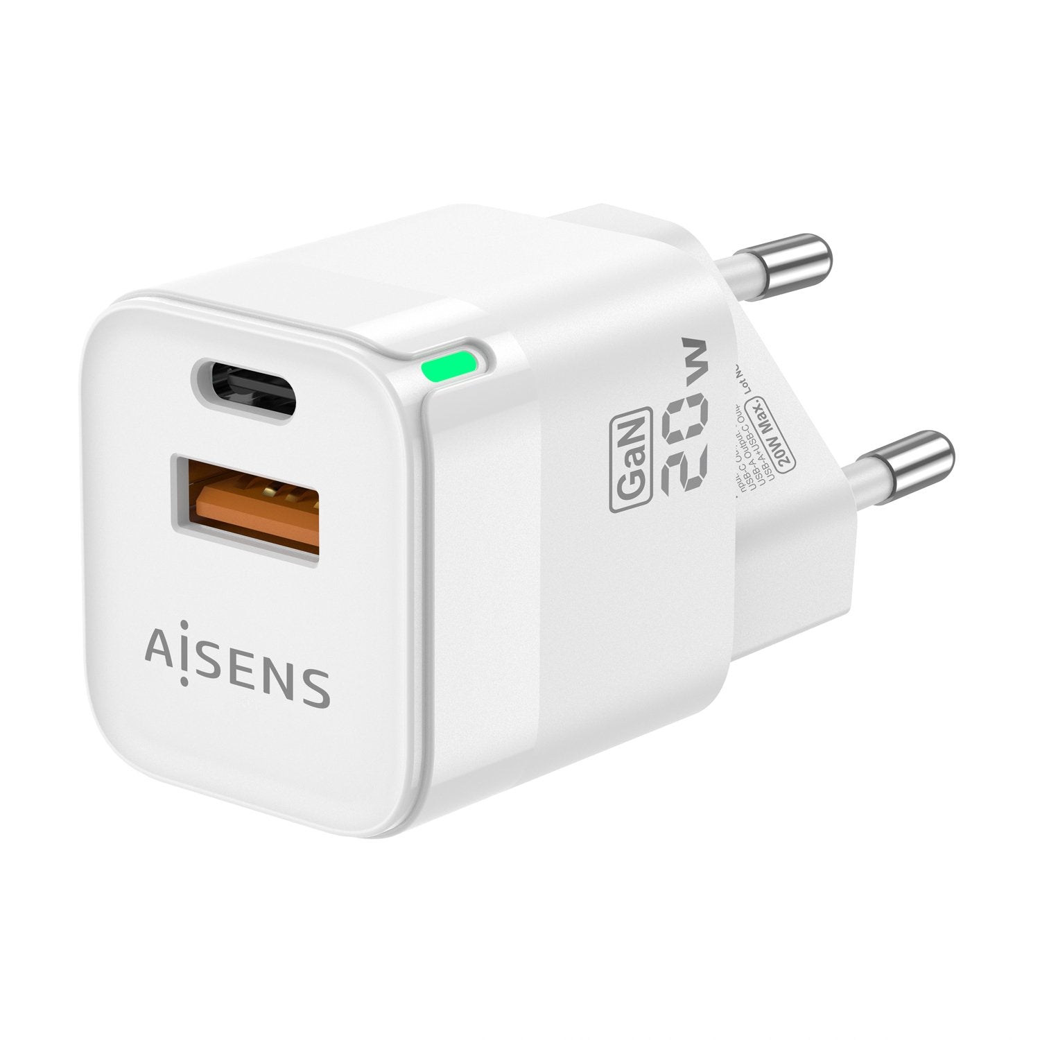 Aisens Cargador Gan 20w - 1xusb-C Pd3.0 Qc4.0 - 1xusb-A Qc3.0 - Blanco