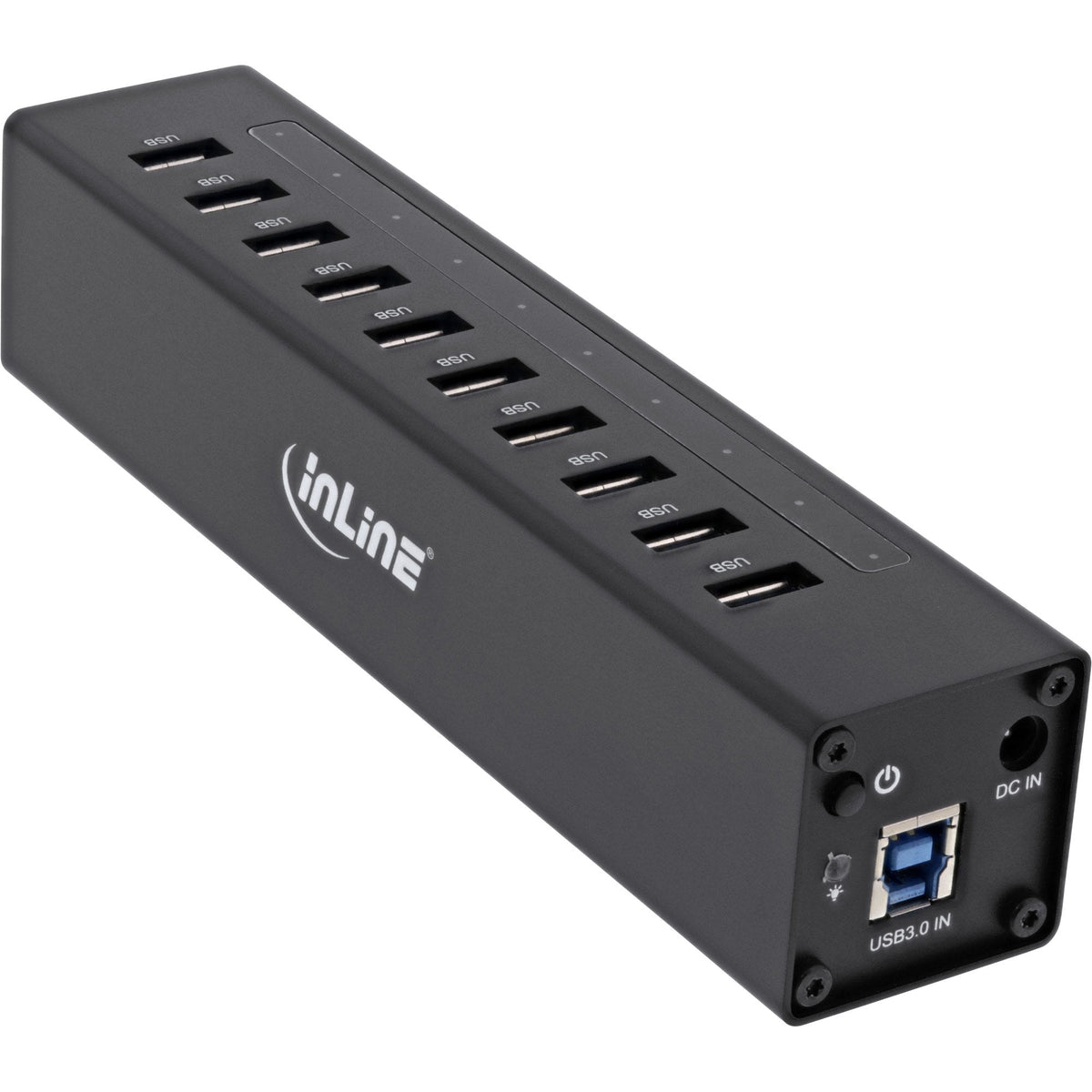 Inline Usb 3.0 Hub De 10 Puertos Caja De Aluminio Con Fuente De Alimentación 4a Negro
