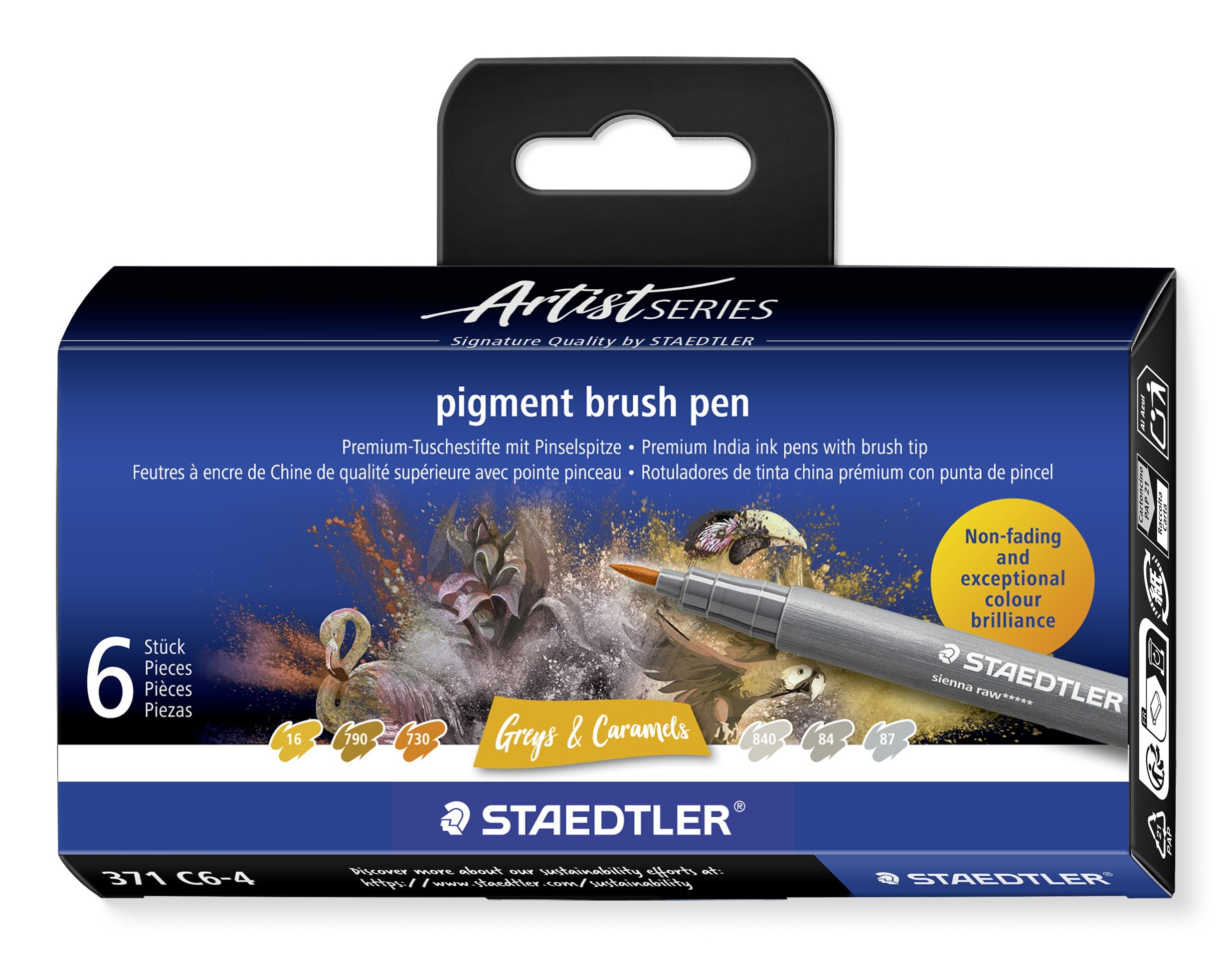 EAN 4007817097175 - Staedtler Pigment Arts Brush Pen Greys & Caramels rotulador Marrón, Gris 6 pieza(s) imagen 1