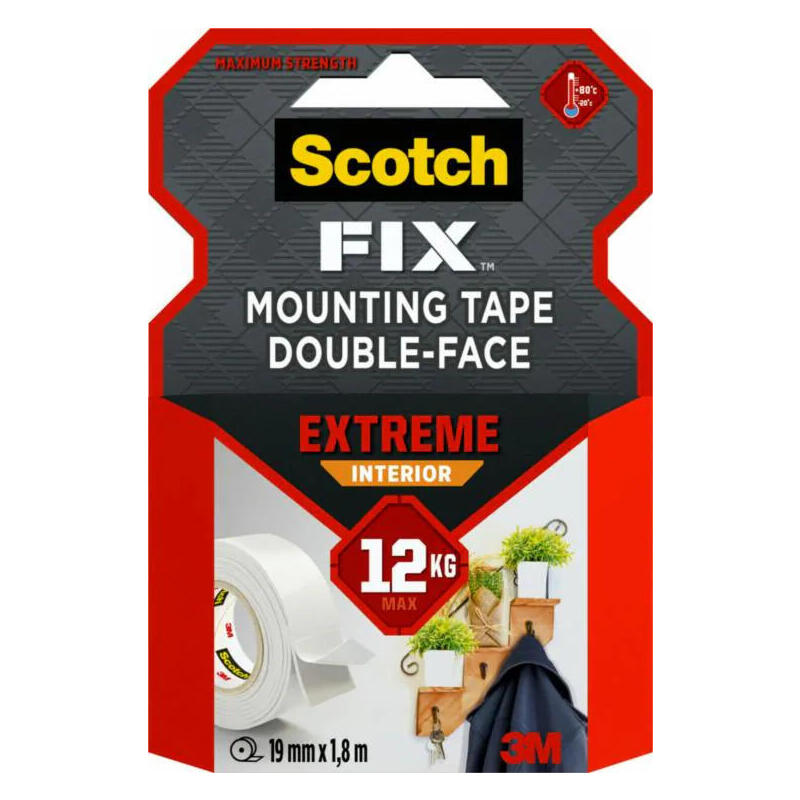 Cinta Doble Cara De Montaje Extreme Para Interiores, Máx 12 Kg, 19mmx1,8m