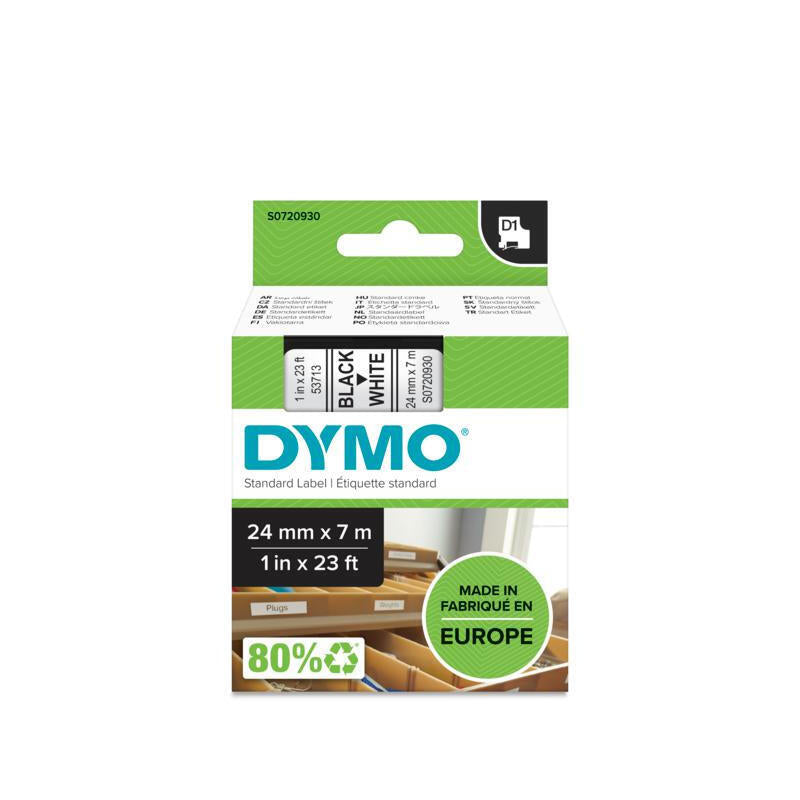 Cinta Rotuladora Autoadhesiva Dymo D1 24mm X 7 Metros De Longitud Para Rotuladoras Label Manager, Negro Sobre Blanco