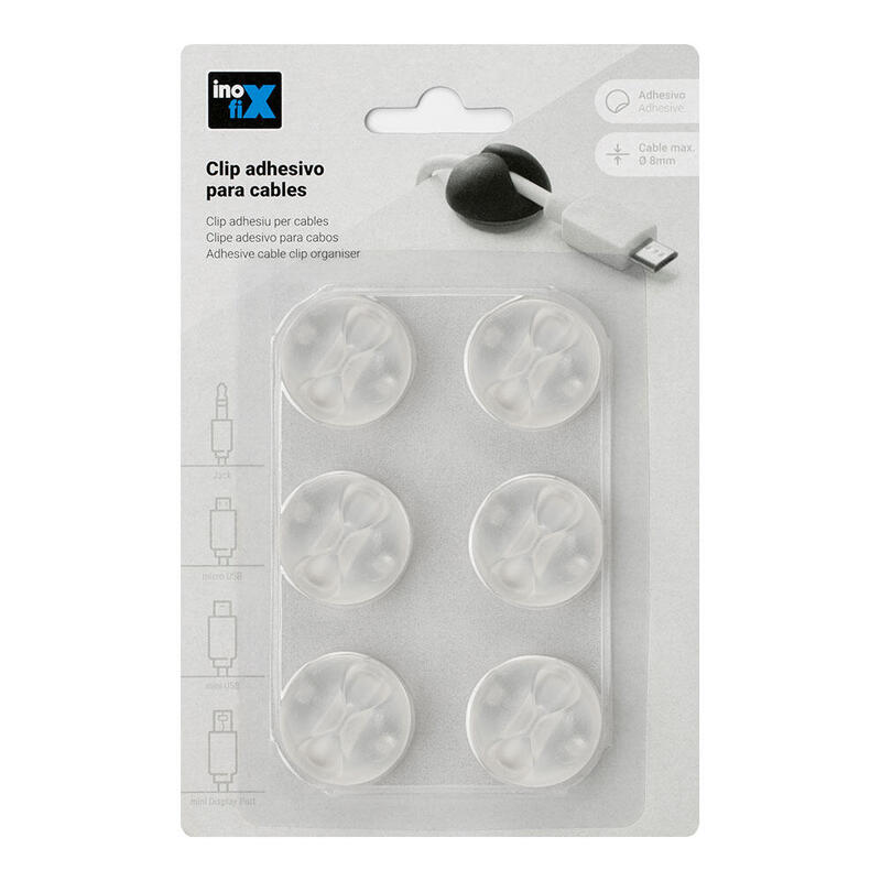 Clip Adhesivo Para Cables Transparente Inofix