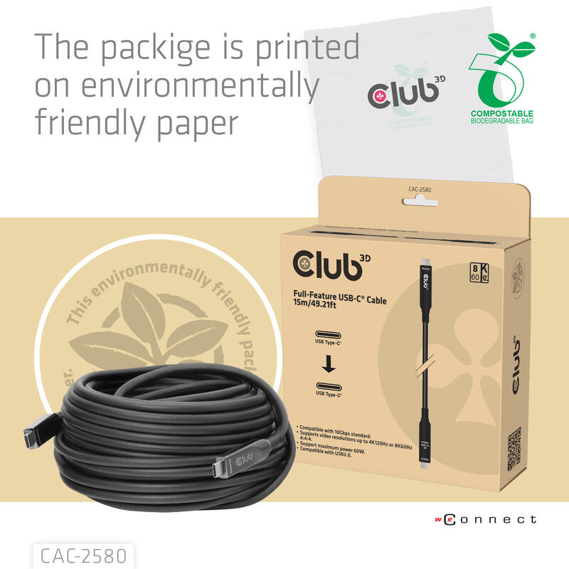 Club3d Usb-C Aoc-Cable 8k 10gbps 60w 15m M M