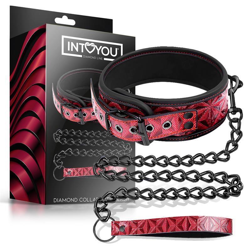 Collar Con Correa Ajustable Diamond Cuero Vegano