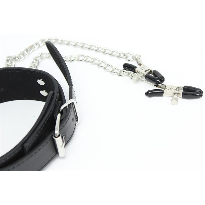 Collar Con Pezoneras Y Cadena De Metal Negro