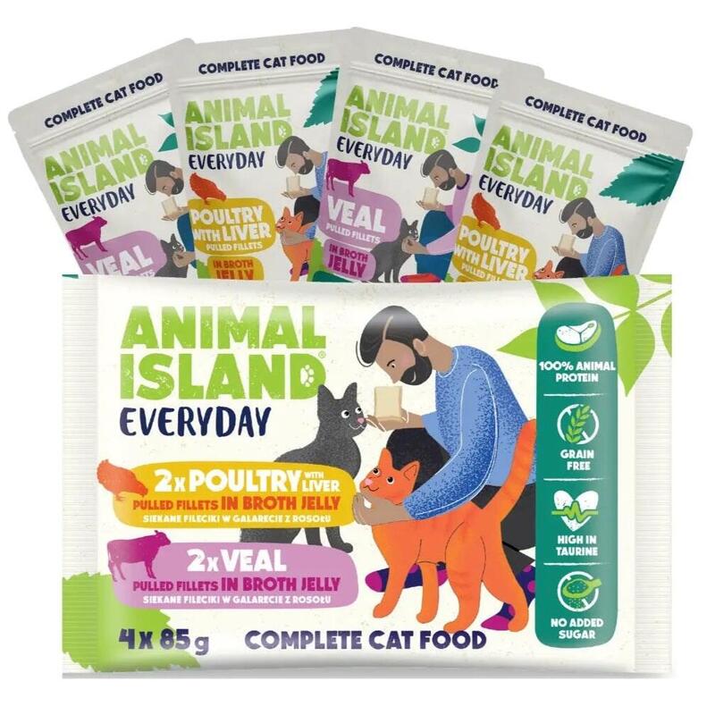 Comida Húmeda Para Gatos Animal Island Everyday Veal And Poultry With Liver 4 X 85g