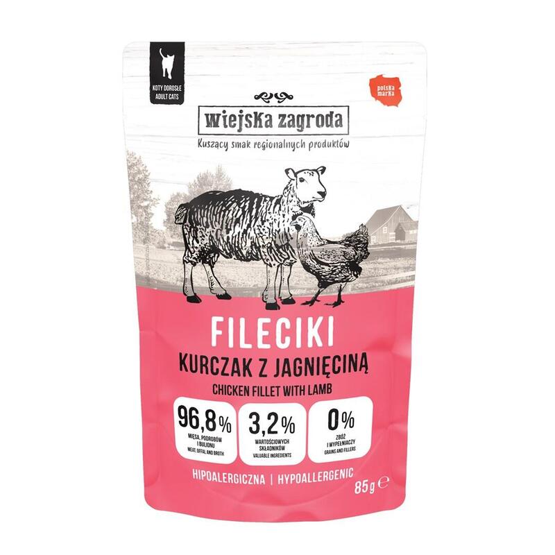 Comida Húmeda Para Gatos Wiejska Zagroda Filetes De Pollo Con Cordero  85g