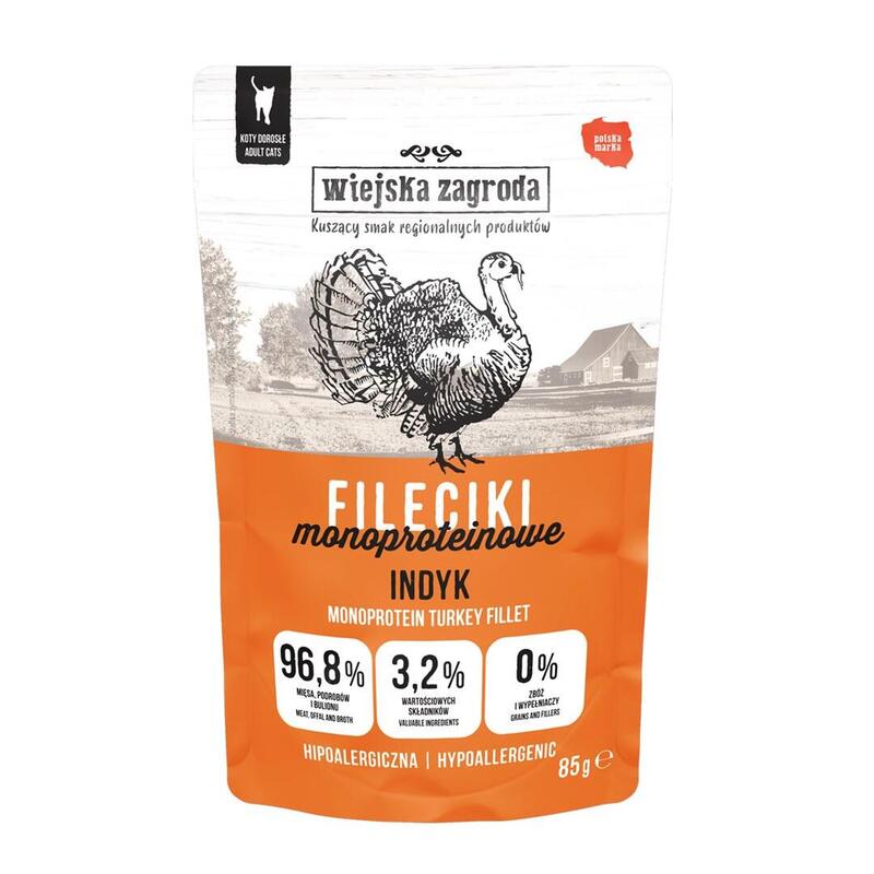 Comida Húmeda Para Gatos Wiejska Zagroda Filetes Monoproteicos De Pavo  85 G