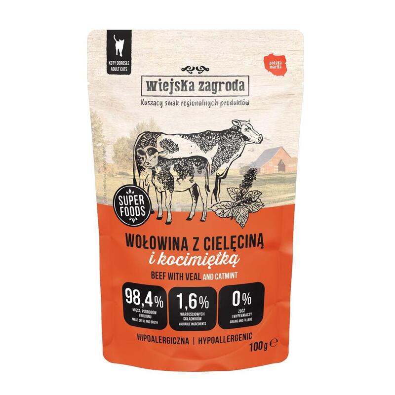 Comida Húmeda Para Gatos  Wiejska Zagroda Ternera Con Carne De Ternera Y Hierba Gatera 100g