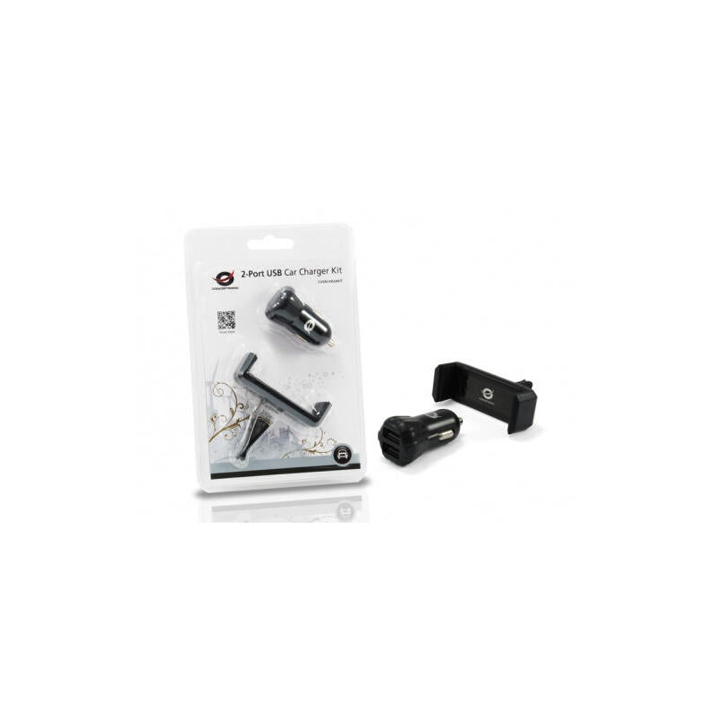 Conceptronic Cargador 5v 2xusb  Para Coche 12/24v + Soporte Smartphone Toma Ventilacion Cusbcar2akit