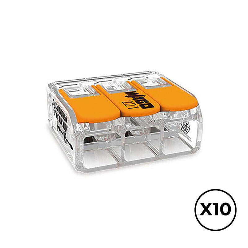 Conector Rápido Con Palanca 3 Conductores, Ø Maximo 6 Mm², 450 V , 41 A; Transparente; 22,9 X 21,1 X 10,1 Mm. Contiene 10 Unidades