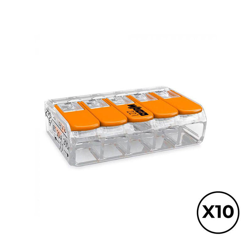 Conector Rapido Con Palanca 5 Conductores, Ø Maximo 4 Mm², 450 V , 32 A; Transparente; 30 X 18,6 X 8,4 Mm. Contiene 10 Unidades