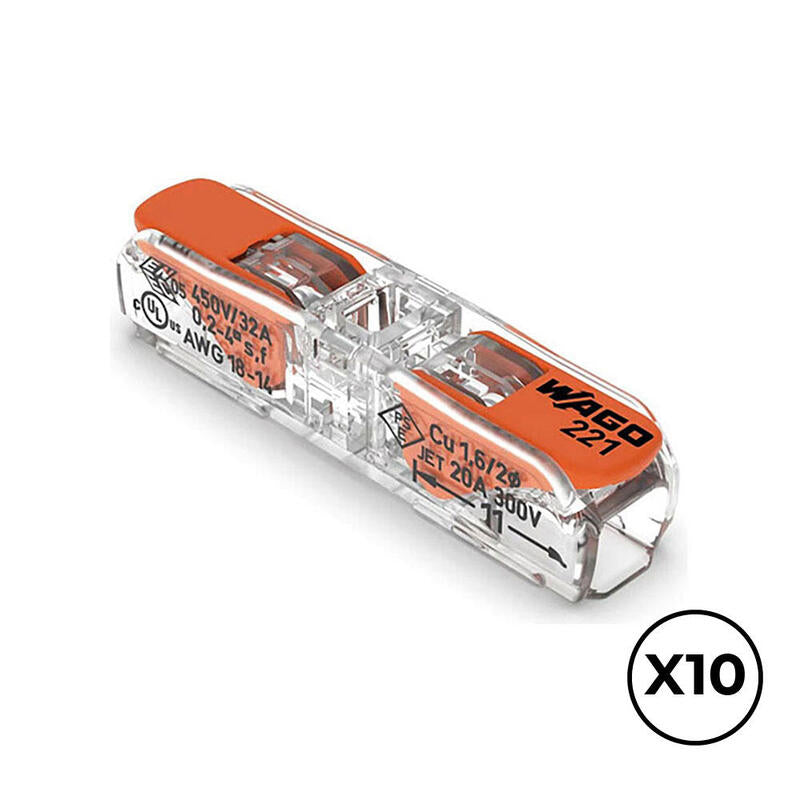 Conector Rapido En Linea Con Palanca 2 Conductores, Ø Maximo 4 Mm², 450 V , 32 A; Transparente; 8,1 X 35,5 X 8,9 Mm. Contiene 10 Unidades
