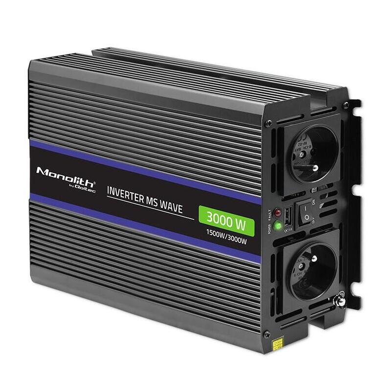 Convertidor De Tensión Monolith 3000 Ms Wave 12v Para 230v 1500/3000w Usb