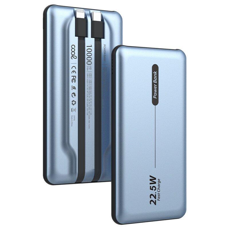 Cool Bateria Externa Universal Power Bank 10.000 Mah Pd 22.5w (2 Cables) Azul