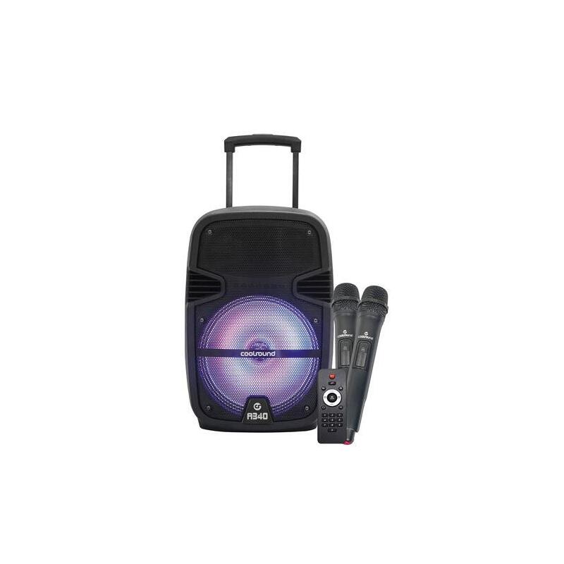 Coolsound A340 Altavoz Amplificado Bluetooth 35w 8" - Usb, Entrada Mic. Jack 6.3mm - Iluminacion Led - 2 Microfono Incluidos - Asa Y Ruedas De Transporte - Mando A Distancia