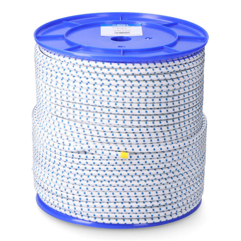 Cordón Goma Elástica Poliéster Blanco/Azul 6 Mm X 200 M